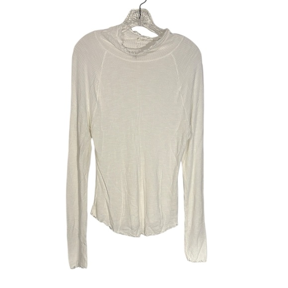 Free People Make It Easy Thermal Long Sleeve Top White XL Fitted Turtleneck Soft - Picture 2 of 7